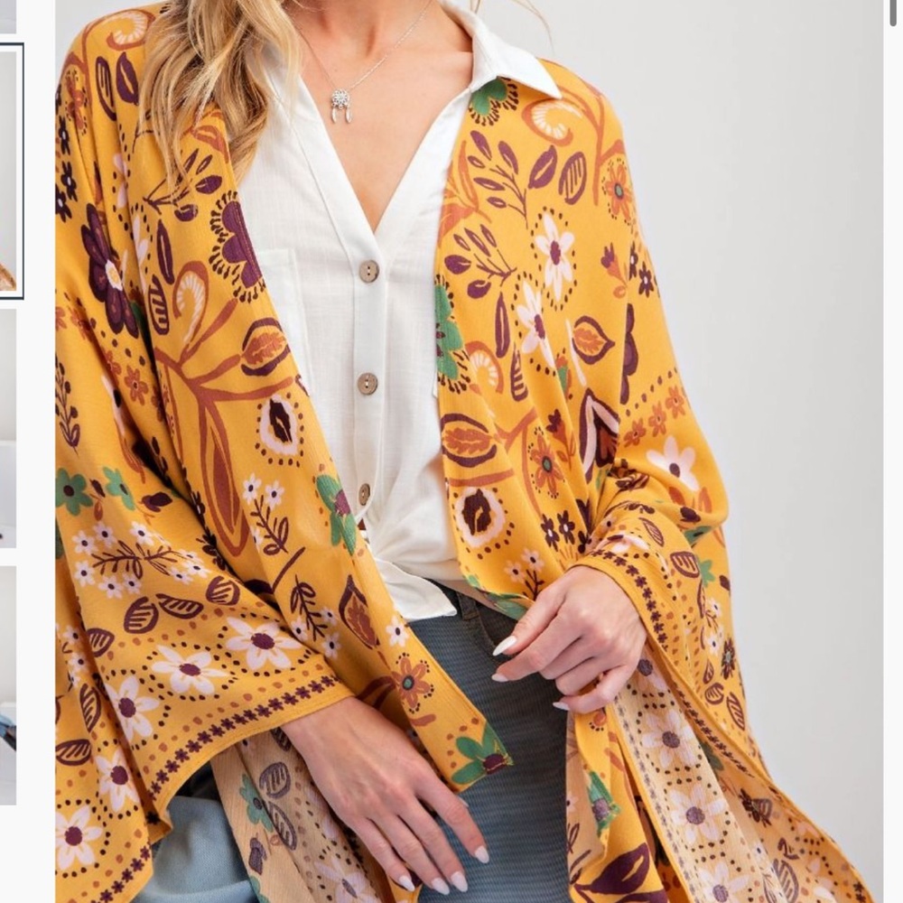 Easel PRINTED RAYON CREPON KIMONO MUSTARD - Picture 2 of 4